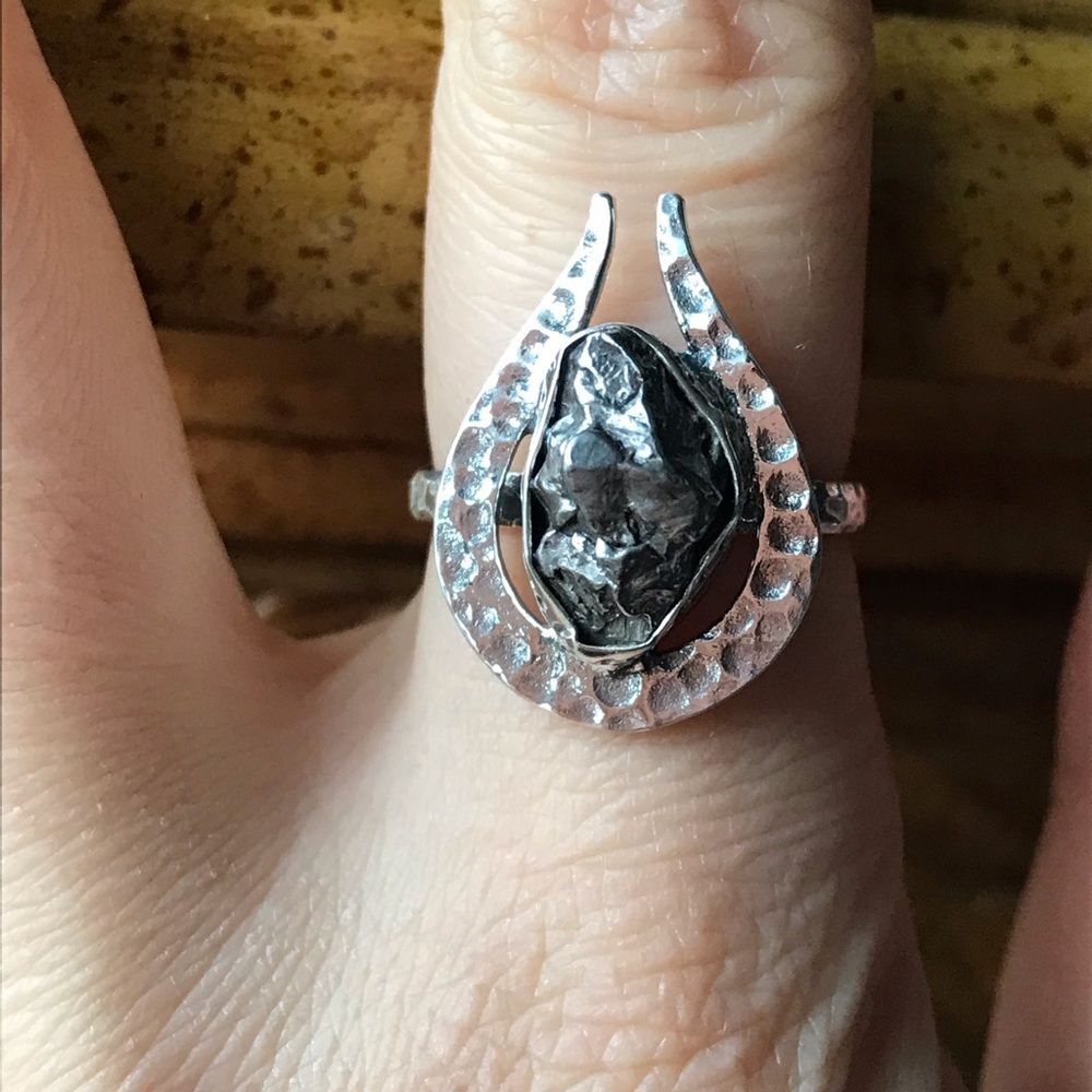 Genuine Meteorite Sterling Silver Ring Size 8